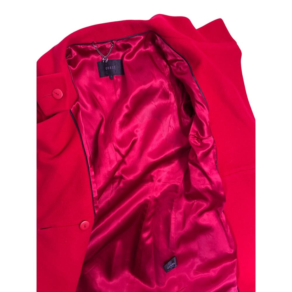 Coast Red Wool Winter Coat Size 8 M Classic Long Trench Overcoat Xhic - Picture 4 of 7